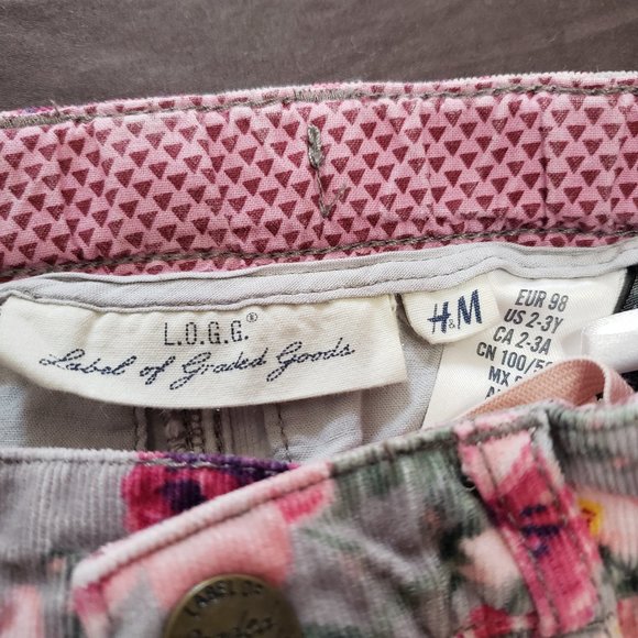 H&M Corduroy Skirt Floral Pattern Snap Closure Adjustable Waist Pockets 2-3 Year - Picture 6 of 6